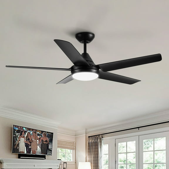 Izzovium Black 48 Inch LED Ceiling Fan with Remote, 5-Blade Design, Dimmable Light, Reversible Motor, ETL Listed