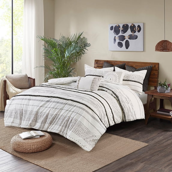 Izzovium Black/White King Size Comforter Set with Printed Cotton and Trims, Includes Comforter and 2 Shams