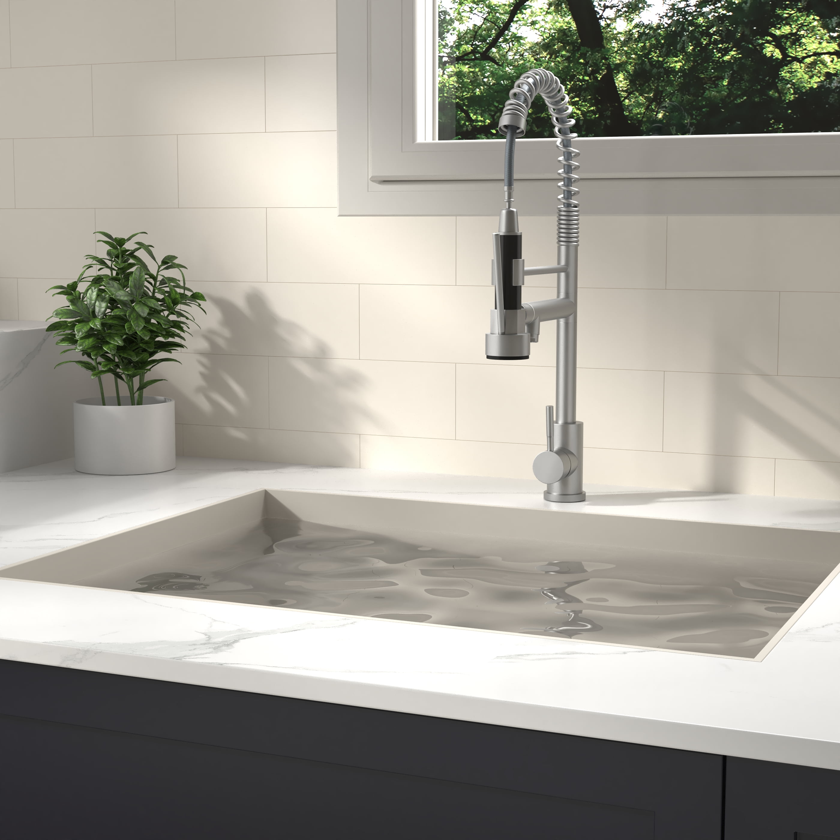 Izzovium Bothwa Home CUPC Certified 19" Single Handle Kitchen Faucet, Brushed Nickel Finish, Premium Stainless Steel 304, Modern Design for Residential Use