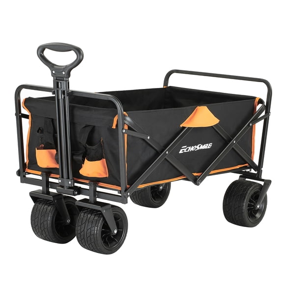 Izzovium Collapsible Garden Wagon, Metal Utility Cart, 35.4 in with 7 in All-Terrain Wheels, Black+Gold