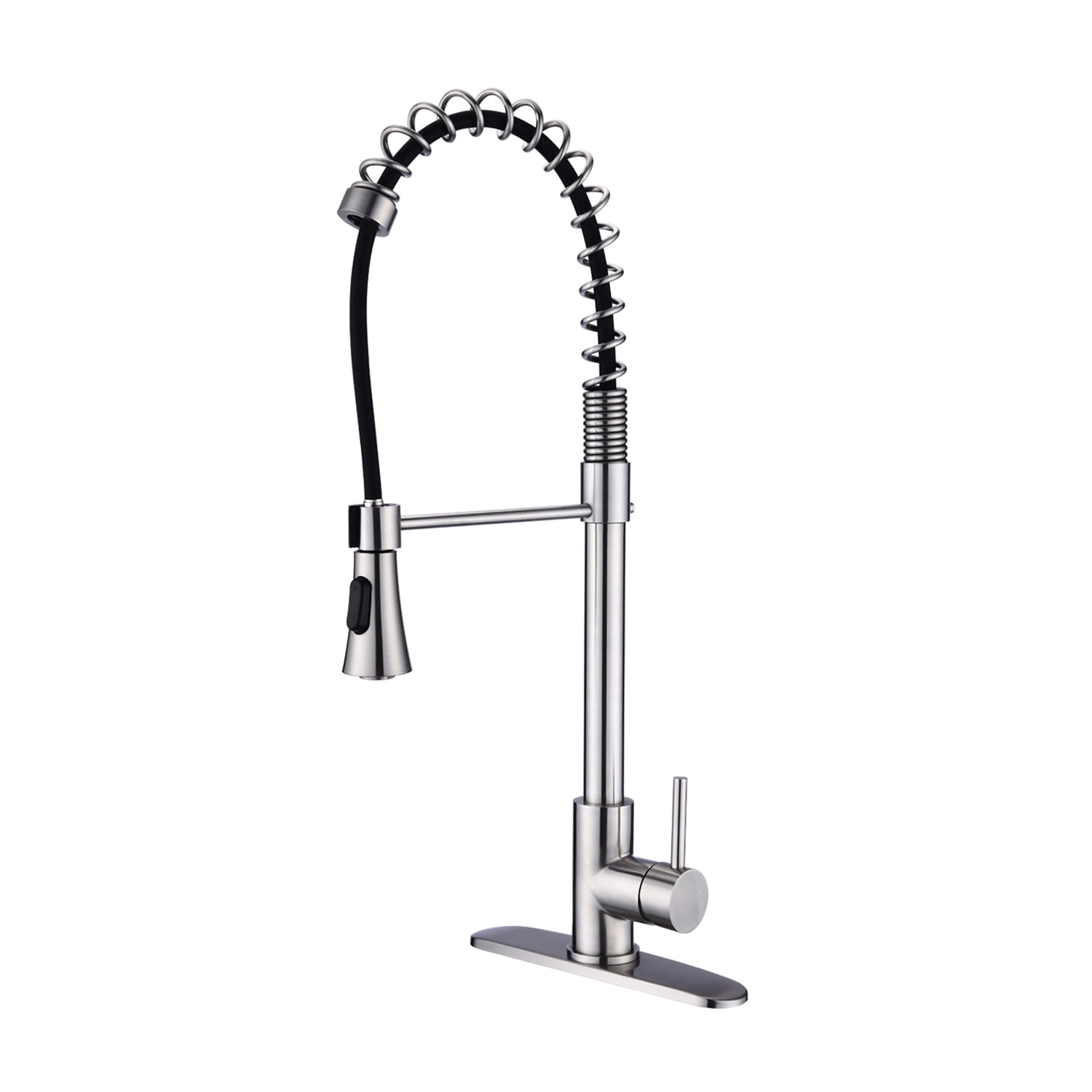 Izzovium Commercial Modern Single Handle Spring High Arc Kitchen Faucet, 23.62" Height, 8" Spout Reach, 1.8GPM Flow Rate, Brushed Nickel Finish, Stainless Steel Construction