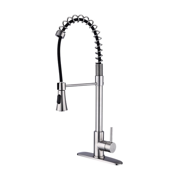 Izzovium Commercial Modern Single Handle Spring High Arc Kitchen Faucet, 23.62" Height, 8" Spout Reach, 1.8GPM Flow Rate, Brushed Nickel Finish, Stainless Steel Construction