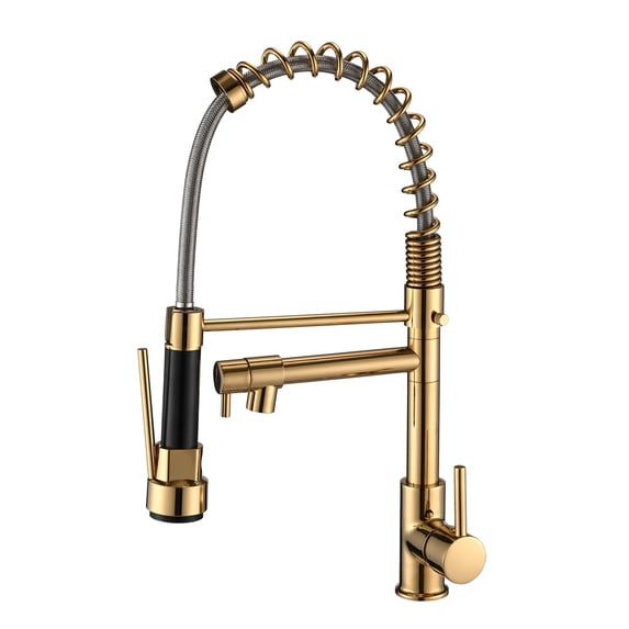 Izzovium Commercial Pull Down Kitchen Sink Faucet Single Handle, 20.47" High Arc Stainless Steel Faucet with Pot Filler, Polished Golden, 1.8GPM Flow Rate