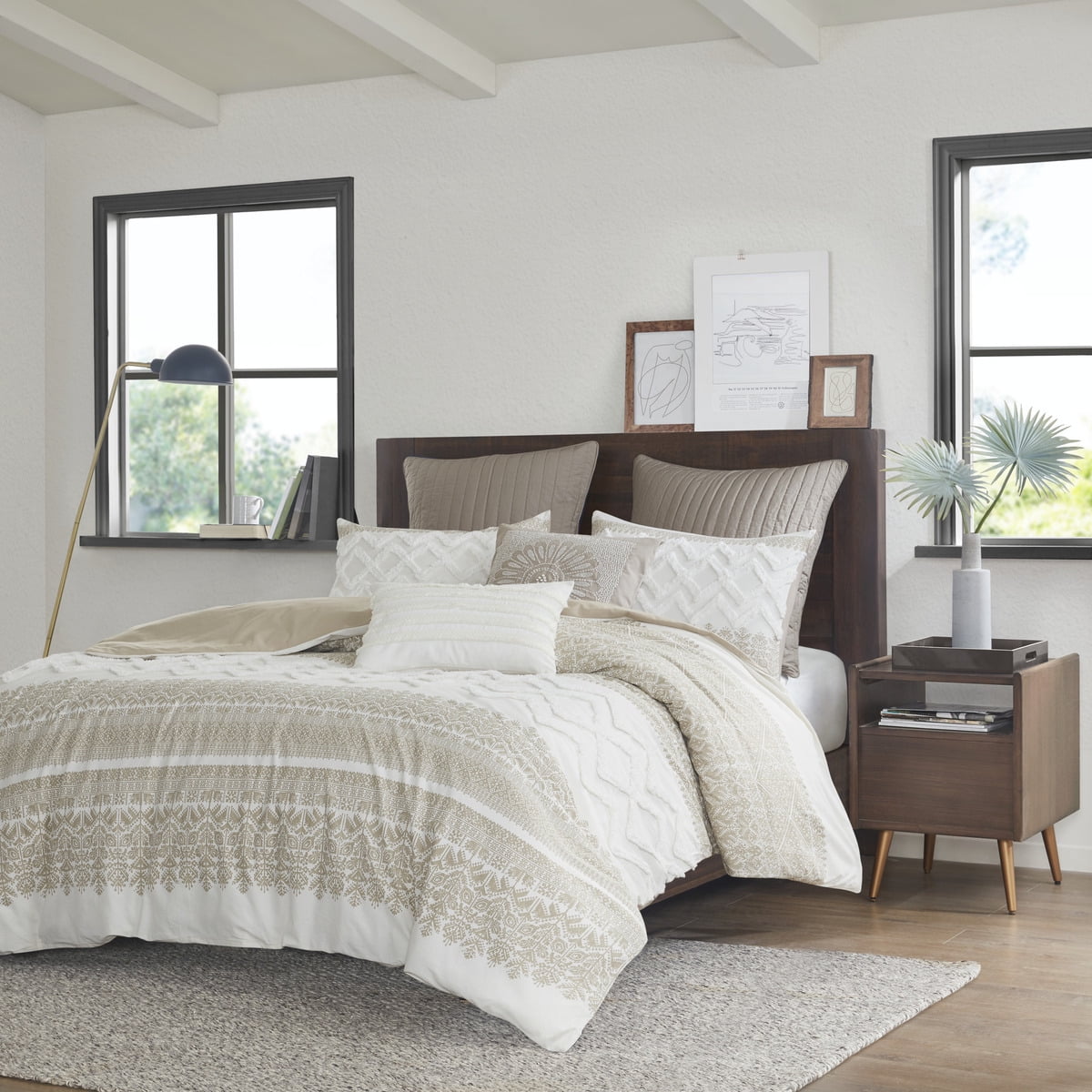 Izzovium Full/Queen 3 Piece Duvet Cover Set, Cotton with Chenille Tufting, Multicolor Print, Farmhouse Chic