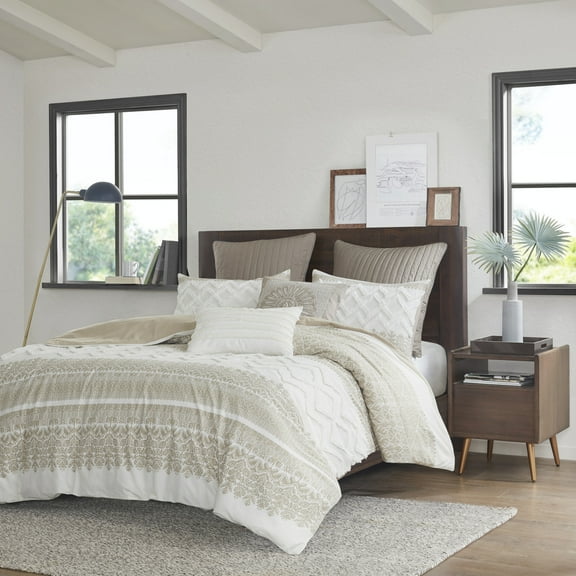 Izzovium Full/Queen 3 Piece Duvet Cover Set, Cotton with Chenille Tufting, Multicolor Print, Farmhouse Chic