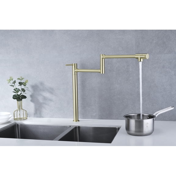 Izzovium Gold Pot Filler Faucet with Extension Shank, 22in Swivel Arm Brass Kitchen Faucet, Double Handle Design for Stovetop, Anti-Drip & Corrosion-Resistant