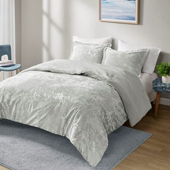 Izzovium King/Cal King Crushed Velvet Reversible Comforter Bedding Set, Grey, Machine Washable