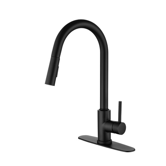 Izzovium Matte Black Kitchen Faucet with Pull Down Sprayer, 360 Swivel High Arc Stainless Steel Faucet, 2 Water Modes (Stream/Spray), Single Handle Design, 16in Height