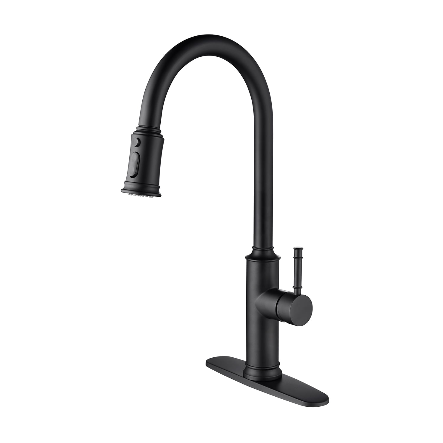 Izzovium Matte Black Kitchen Faucet with Pull Out Sprayer, 360° Swivel High Arc Stainless Steel Single Handle Faucet, Easy Installation & Splash-Free Aerator