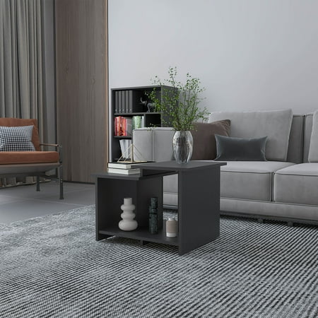 Izzovium Modern Coffee Table with Open Storage, Natural Oak Finish, 17.7x23.6x16.6in