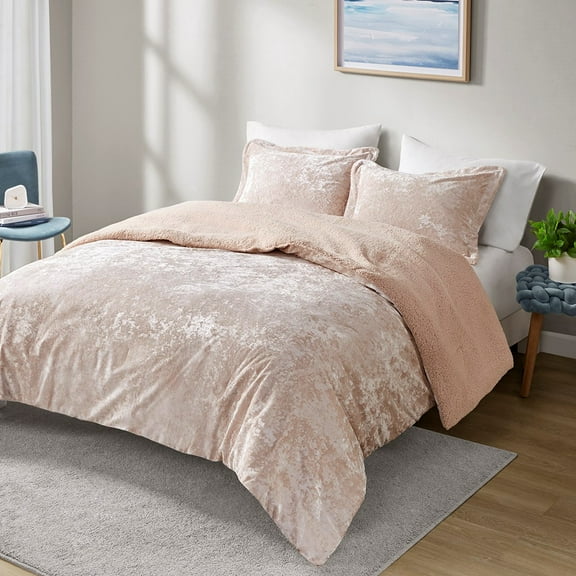Izzovium Pink Crushed Velvet Sherpa Reversible Comforter Set, Twin/Twin XL, Hypoallergenic & Machine Washable
