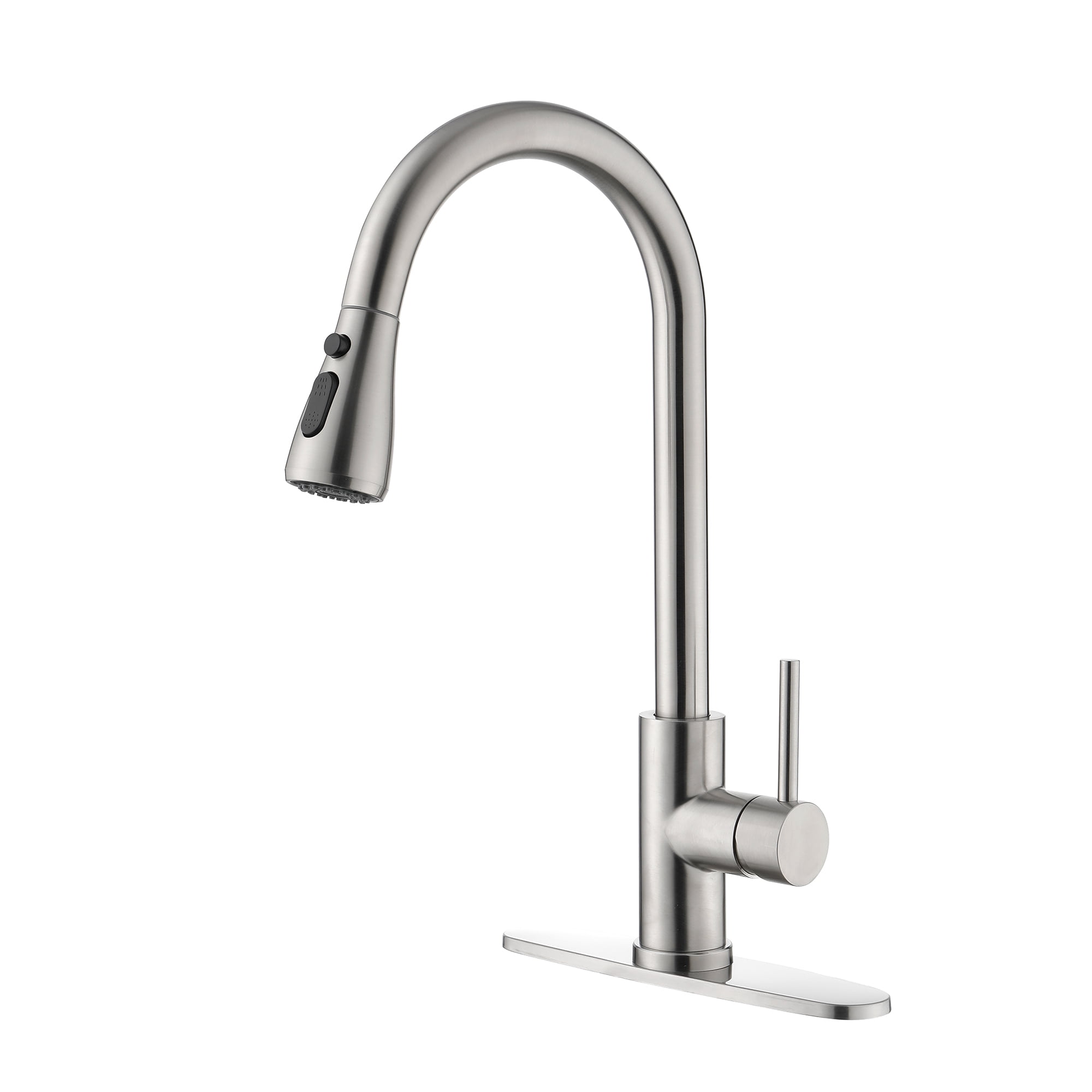 Izzovium Single Handle Kitchen Sink Faucet with Pull Out Sprayer, 360° Swivel High-Arc Brushed Nickel Faucet, 3-Water Mode (Stream/Spray/Pause), Stainless Steel