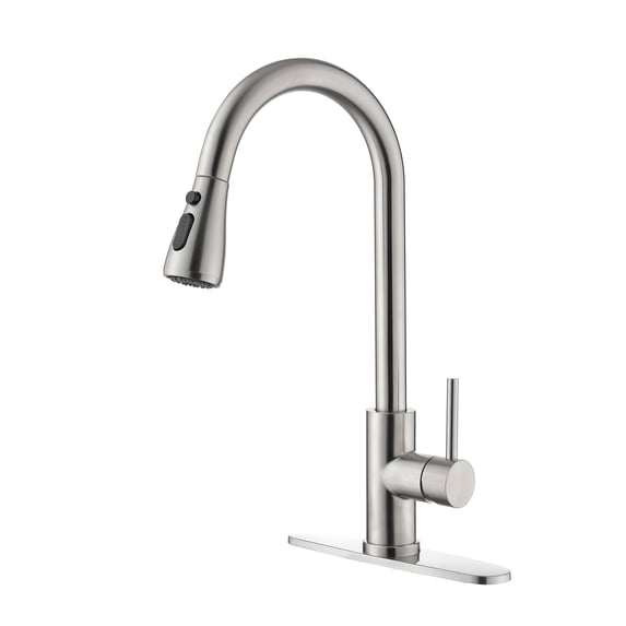 Izzovium Single Handle Kitchen Sink Faucet with Pull Out Sprayer, 360° Swivel High-Arc Brushed Nickel Faucet, 3-Water Mode (Stream/Spray/Pause), Stainless Steel