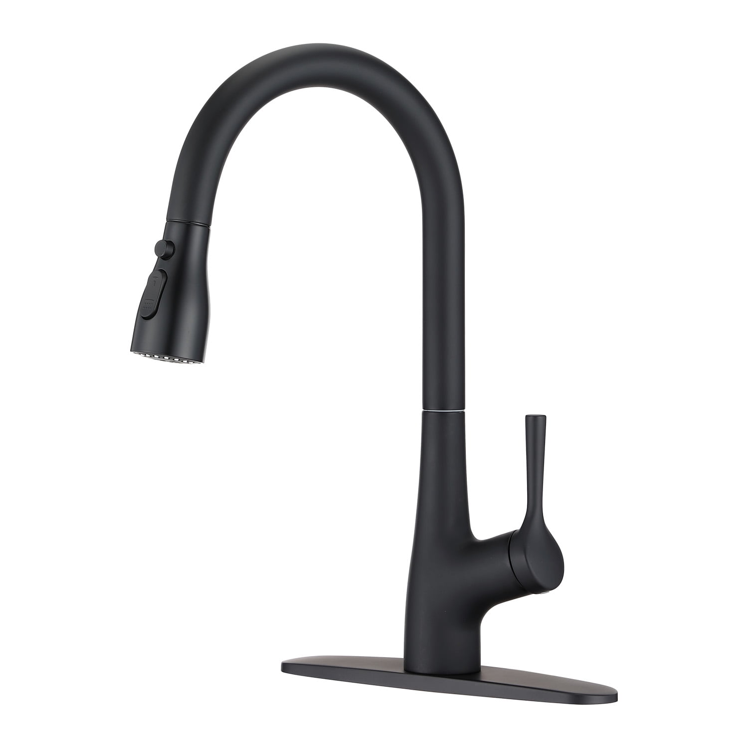 Izzovium Single Handle Pull Down Kitchen Sink Faucet Matte Black, High Arc Swivel Spout with 3-Function Sprayer, 15.87" Height, 8.03" Spout Reach, Scratch & Rust Resistant, Brass Construction