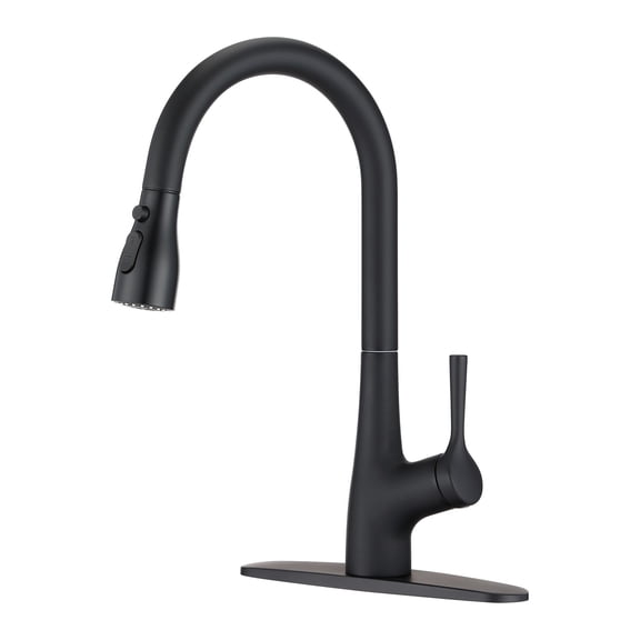 Izzovium Single Handle Pull Down Kitchen Sink Faucet Matte Black, High Arc Swivel Spout with 3-Function Sprayer, 15.87" Height, 8.03" Spout Reach, Scratch & Rust Resistant, Brass Construction