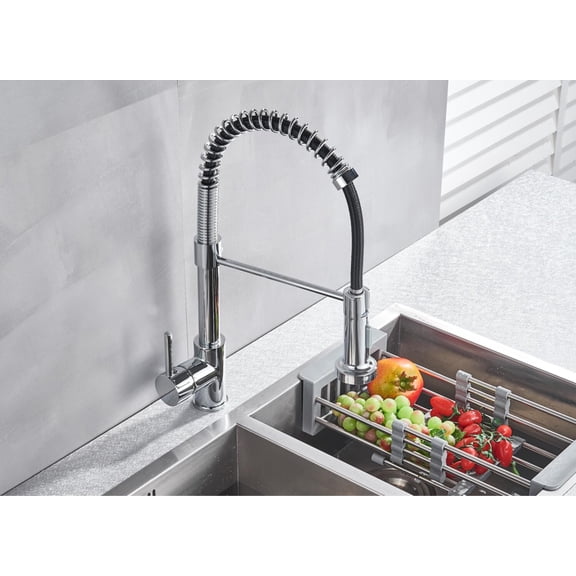 Izzovium Single Handle Pull Down Sprayer Kitchen Sink Faucet, Chrome Finish, 360 Degree Swivel Spout, Adjustable Sprayer, Easy Installation for Home/Granite Countertops