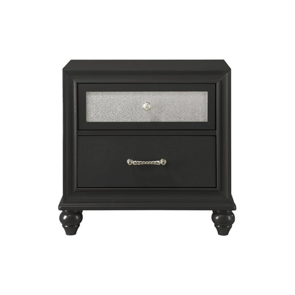 Izzovium Solid Wood Nightstand with 2 Drawers, Black Glam End Table with Decorative Hardware