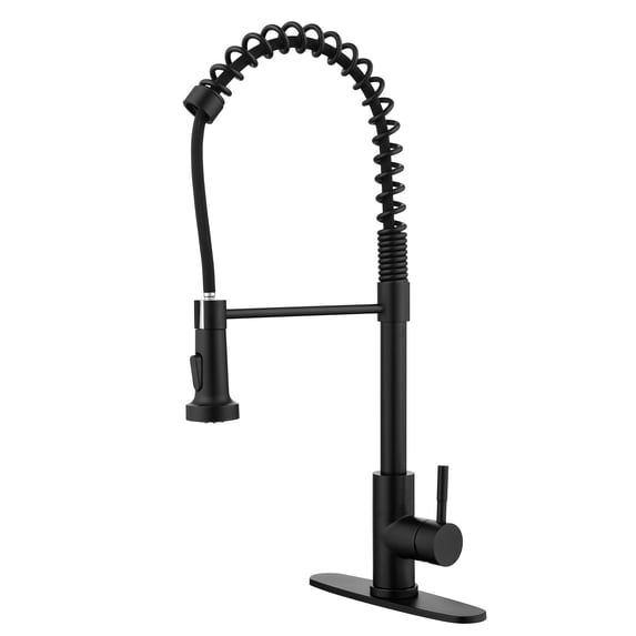 Izzovium Spring Kitchen Faucet with Pull-Out Sprayer, Stainless Steel Single Handle Single Hole Sink Faucet, 360° Swivel Spout, Matte Black