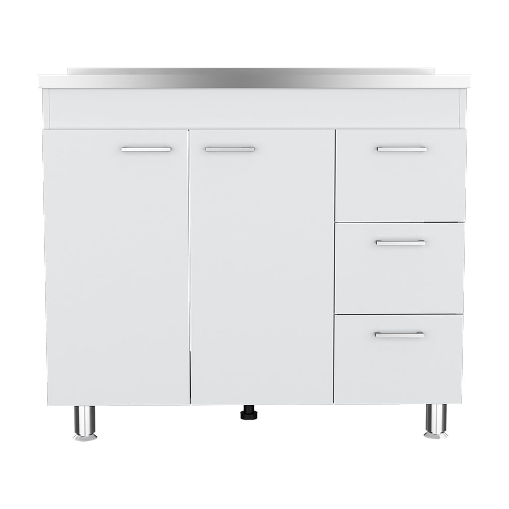 Izzovium Utility Sink Kisco Kitchen Cabinet with Two-Door & Three Drawers, 20.67"L x 39.37"W x 35.43"H, White Particle Board, Easy Assembly, Faucet Hole Included