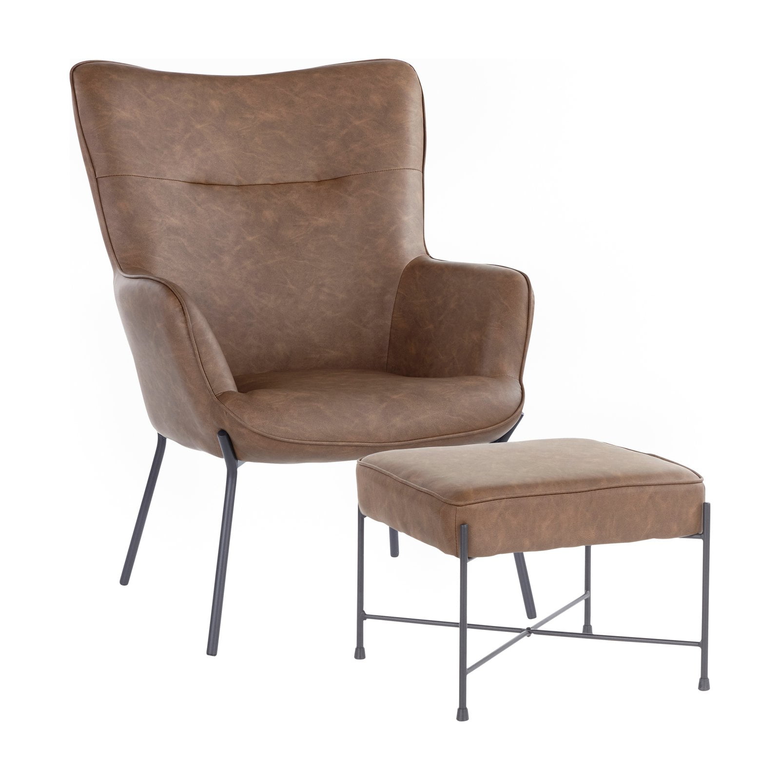 Espresso Faux Leather Industrial Lounge Chair with Metal Legs