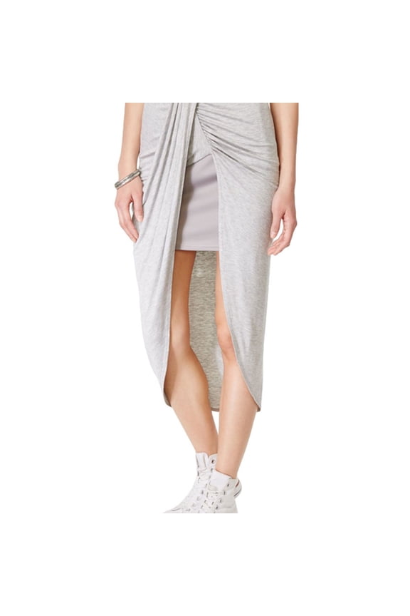 Womens Wrap-Front Tulip High-Low Skirt, Grey, Large