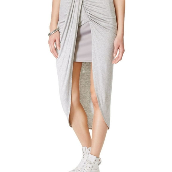 Izzy & Me Womens Wrap-Front Tulip High-Low Skirt, Grey, X-Large
