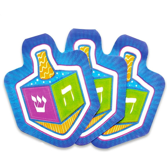 Izzy N Dizzy Hanukkah Napkins - Hanukkah Paper Goods - Dreidel Shaped - 10 Pack