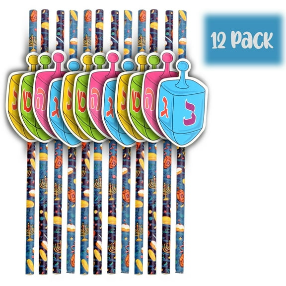 Izzy N Dizzy Hanukkah Straws - Hanukkah Paper Goods - Dreidel Shaped - 4 Pack
