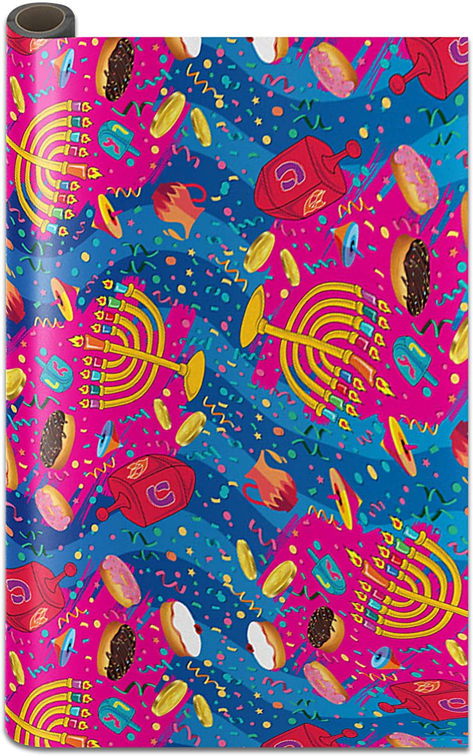 Izzy N Dizzy Hanukkah Wrapping Paper - Extra Wide Multicolored - 30 Inch x 144 Inch- Hanukkah Themed Gift Wrap