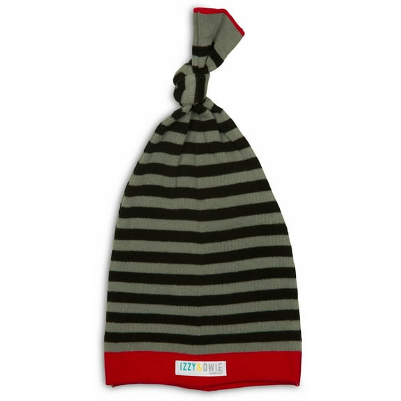 Izzy and Owie Loose Striped Baby Hat, 0-12 Month, Gray/Black/Red
