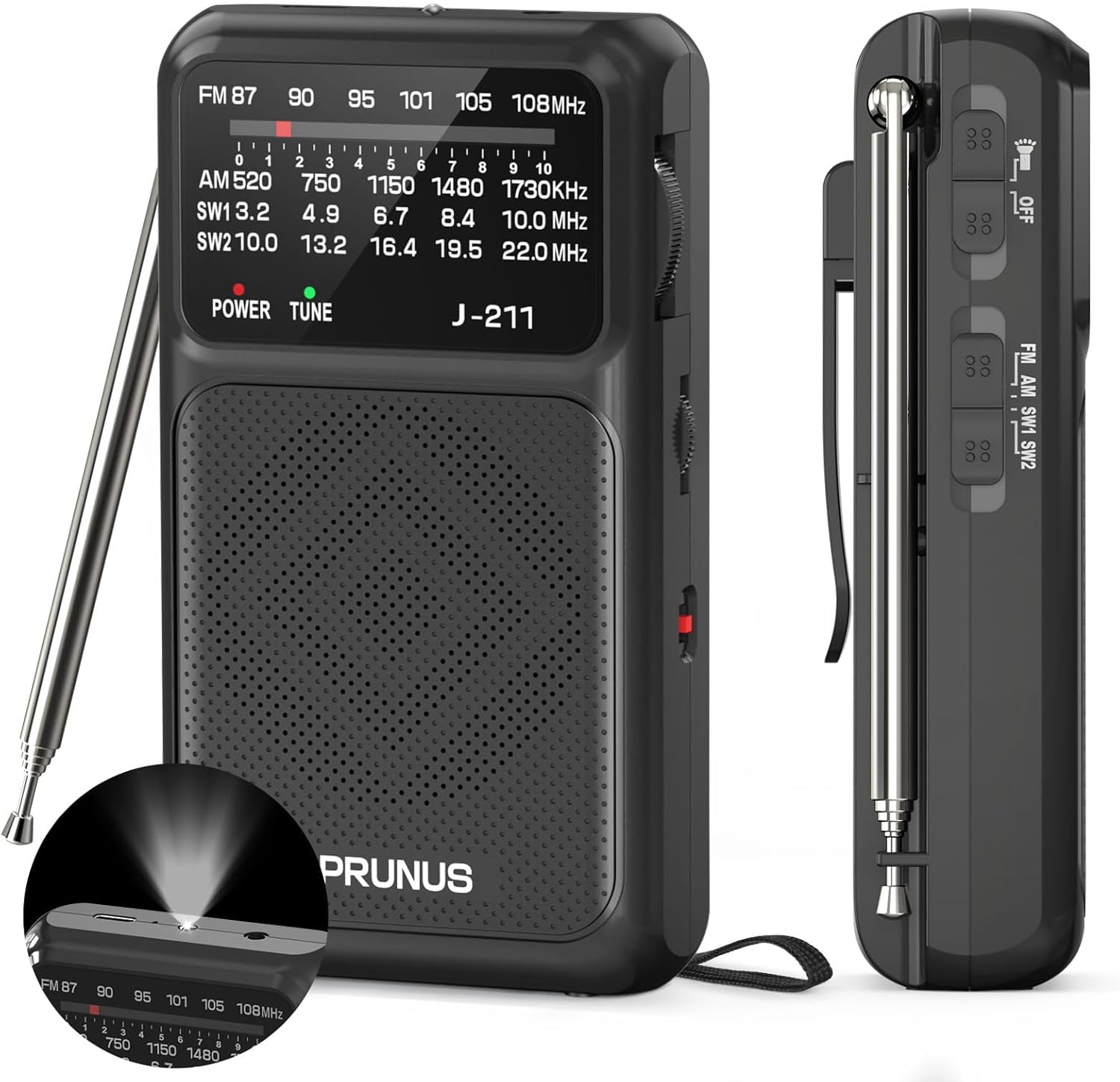 J-211 Portable Radio AM FM with USB C Charging and AA Battery Operated ...