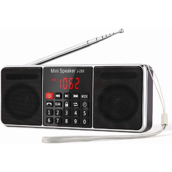 J-288 Portable Radio AM FM Radio with Bluetooth Speaker, Sleep Timer, Power-Saving Display, Ultra-Long Antenna, AUX Input & USB Disk & TF Card MP3 Player, NO Manual Preset