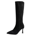 thumbnail image 1 of J-299 Black Womens Pointed Toe Suede Boots Chunky Heel Winter Casual Skinny Knee High Mid Calf Boots Ladies, 1 of 7