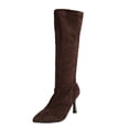thumbnail image 1 of J-299 Coffee Casual Womens Mid Calf Knee Boots Pointed Toe Suede Winter Chunky Heel Skinny Boots Ladies, 1 of 7