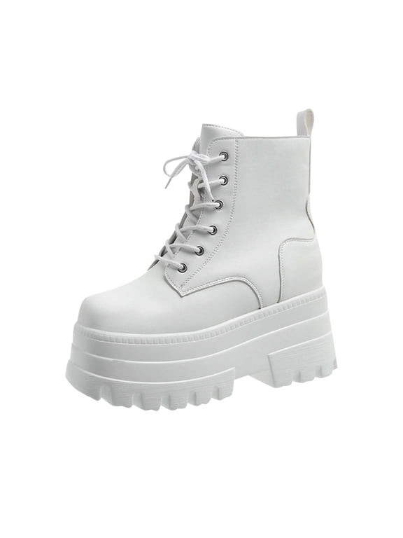 J-442 White Ladies Fashion Zipper Fall Winter Boots Trendy Thick Heel Thick Sole Casual Comfortable Footwear