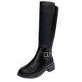 thumbnail image 1 of J-490 Black Ladies Pu Knee High Boots Round Toe Belt Buckle Side Zipper Low Heel Casual Solid, 1 of 8