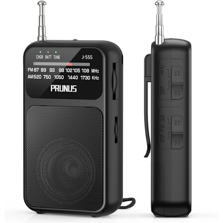 J-555 Pocket Radio AM FM USB-C Charging& Battery Operated, Excellent Reception& Clear Speaker and Headphone Jack, Back Clip, Flashlight, Transistor Radios, Portable Radios AM FM, Mini Radio