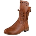 thumbnail image 1 of J-596 Brown Women Casual Chunky Heel Mid Calf Boots Round Toe Lace Up Fall Winter Comfort Style Walking Shoes, 1 of 8