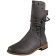 thumbnail image 1 of J-596 Gray Womens Mid Calf Boots Lace Up Round Toe Chunky Heel Casual Winter Fall Comfortable Shoe For Women, 1 of 7