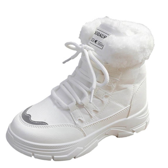 J-797 White Ladies Winter Warm Snow Boots High Top Round Toe Insulated Outdoor Comfortable Casual