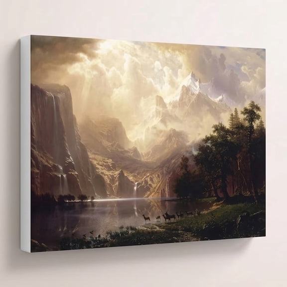 J_874, 5x7 Size, Stretched Canvas Wall Art Albert Bierstadt, Among the Sierra Nevada, California (1868), Vintage Canvas Art Print