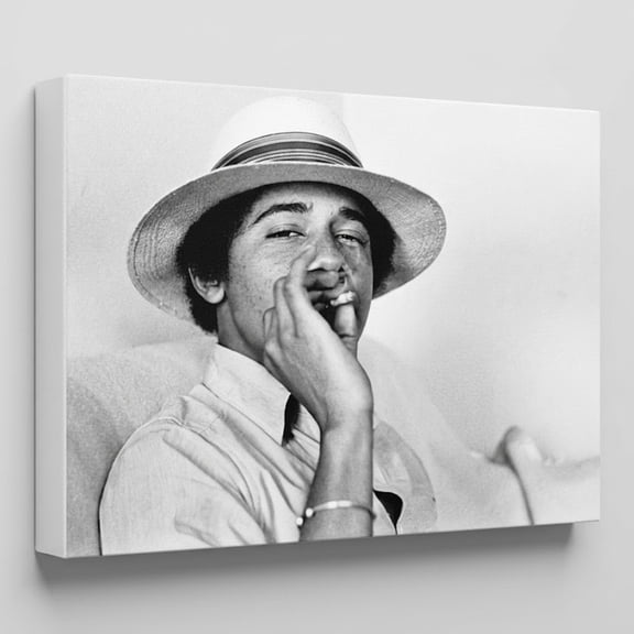 J_913,  18x24 Size, Stretched Canvas Wall Art Young Barack Obama Smoking Weed, Canvas Art Print