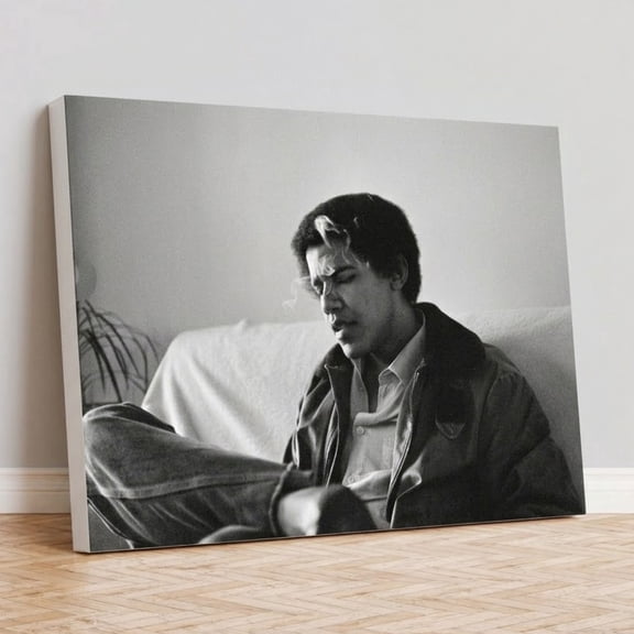 J_963, 5x7 Size, Stretched Canvas Wall Art Young Barack Obama Smoke Print Canvas Art Print