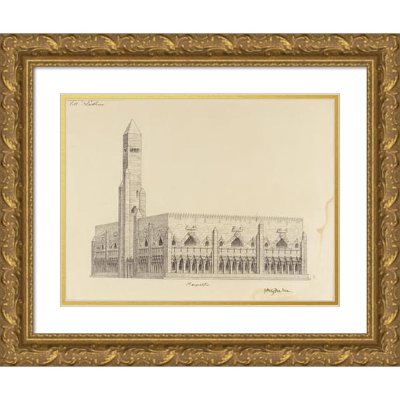 J.A.G. Acke 18x14 Gold Ornate Wood Frame and Double Matted Museum Art Print Titled - Design for the City Hall (1904)