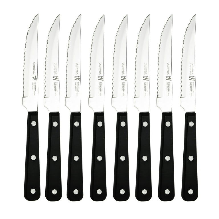 OAKSWARE Steak Knives Set of 8, Non Serrated Steak Knives with Block, 5  inch German Stainless Steel Straight Edge Steak knife with Full Tang  Handle