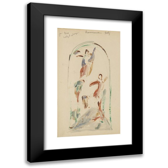 J.A. Jerichau 15x24 Black Modern Framed Museum Art Print Titled - Composition Study with Two Floating Angels (1913 - 1914)
