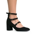 thumbnail image 1 of J. Adams 3 Strap Mary Jane Heel Pumps – Buckled Strappy Low Block Heel, 1 of 4