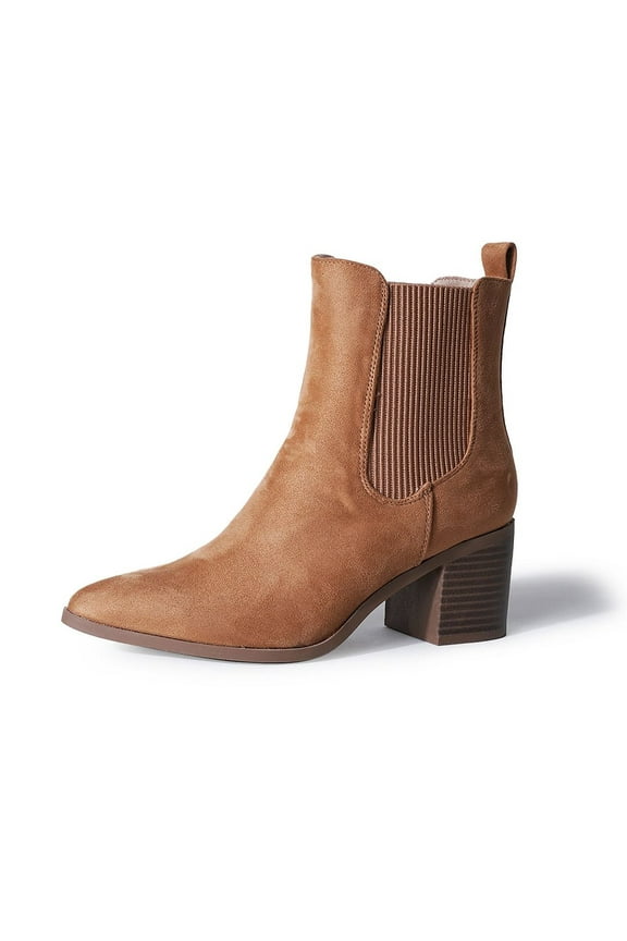 Andi Booties for Women - Pointed Toe Mid Heel Slip on Chelsea Boots - Vegan Leather Ankle Boots - Comfortable Fall Boots for Women