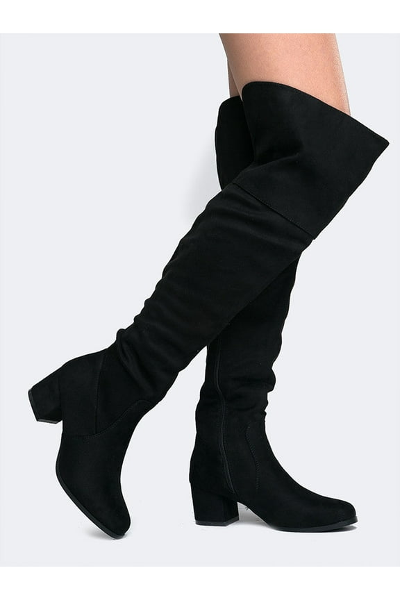 Brandy Over The Knee Boot - Trendy Low Block Heel Suede Thigh High
