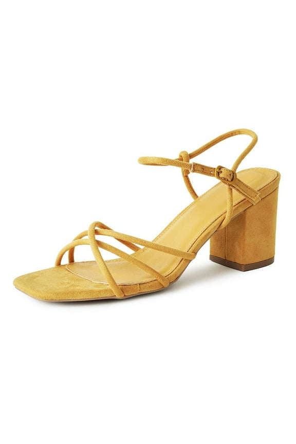 Camila Sandals for Women, Square Open Toe Strappy Mid Block Heels, Elegant & Comfortable, Perfect for Weddings